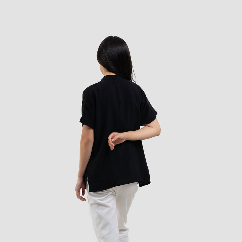 Black Tokyo Top White Buttons