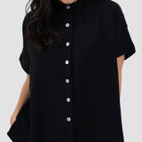 Black Tokyo Top White Buttons